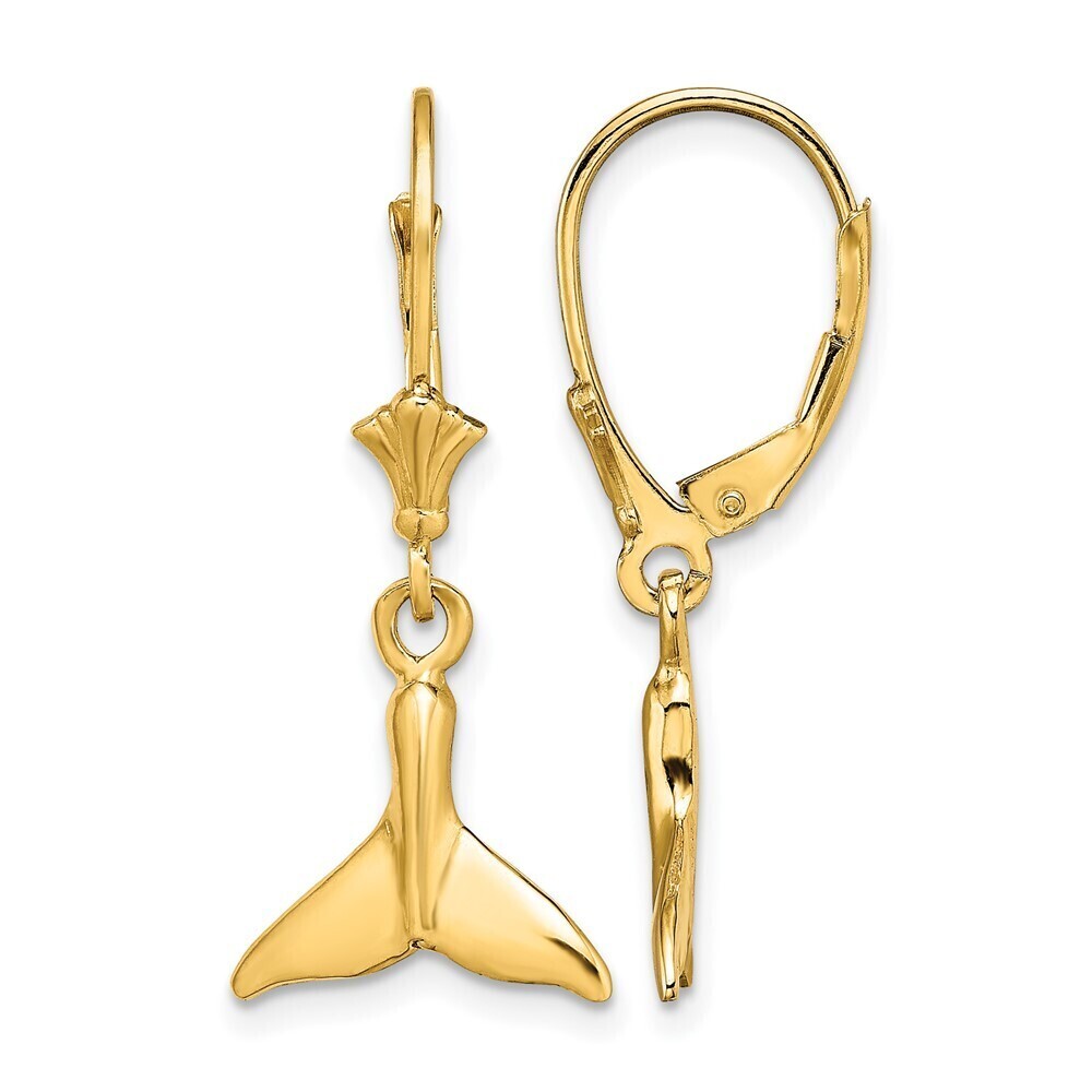 Kazi Luxury 14k Yellow Gold Small Whale Tail Leverback Earrings
